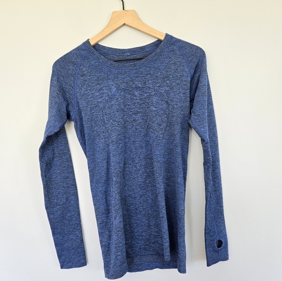 Lululemon Run Swiftly Long Sleeve Tach Tee Blue Black Size 8 - Picture 5 of 5